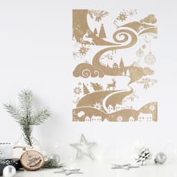 Наклейки новогодние, интерьерные с блестками «Пейзаж», 29.5×42 см