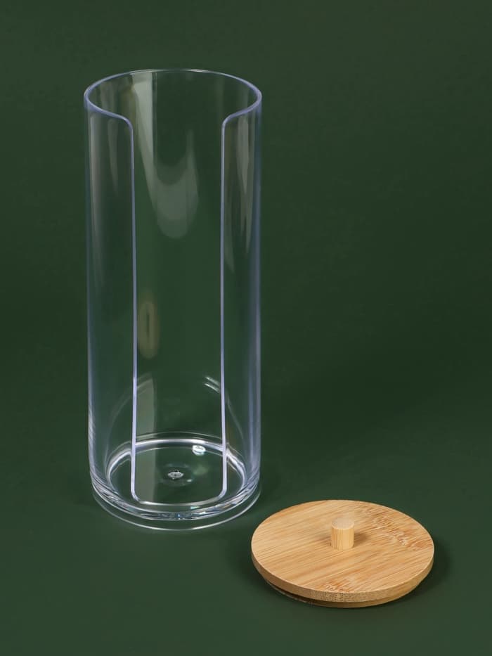 Органайзер для ватных дисков, с крышкой, d=6.5×18 см, прозрачный, коричневый