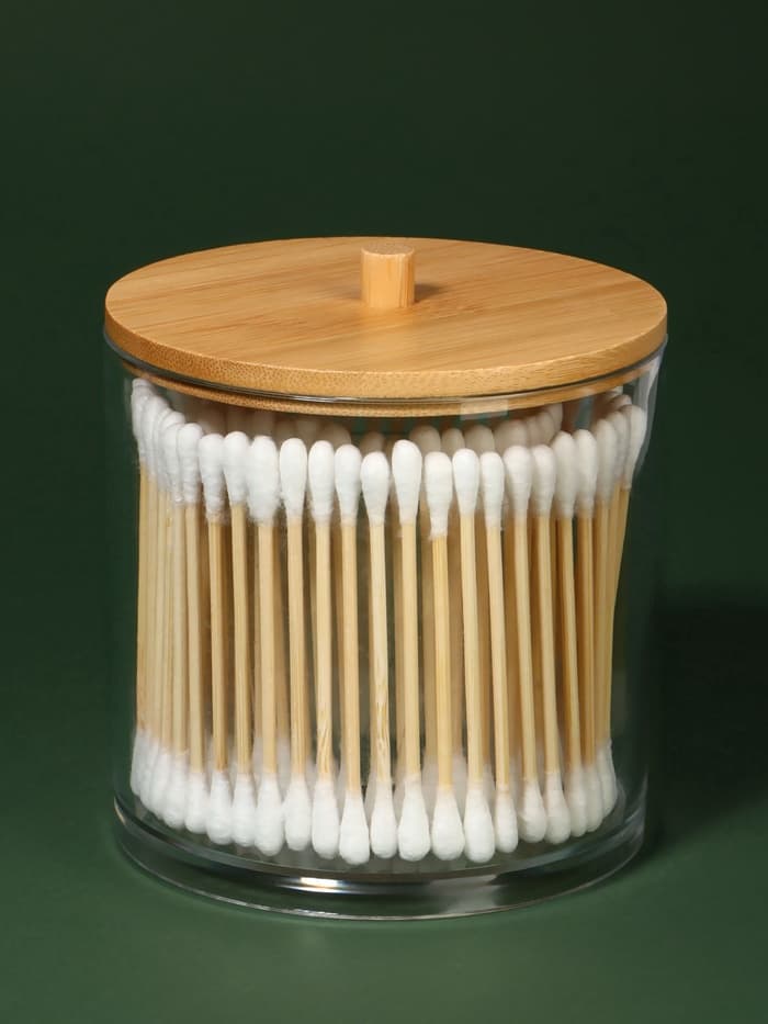 Органайзер для ватных палочек «BAMBOO», с крышкой, d=9.5×9.7 см, прозрачный, коричневый