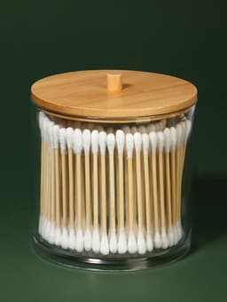 Органайзер для ватных палочек «BAMBOO», с крышкой, d=9.5×9.7 см, прозрачный, коричневый