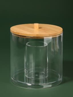 Органайзер для ватных палочек «BAMBOO», с крышкой, d=9.5×9.7 см, прозрачный, коричневый