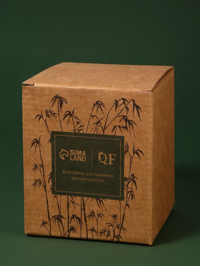 Органайзер для ватных палочек «BAMBOO», с крышкой, d=9.5×9.7 см, прозрачный, коричневый