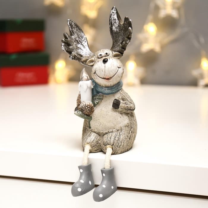Фигурка светящаяся «Лосик с серебристыми рогами со свечой», 15.5×7×8.7 см, МИКС