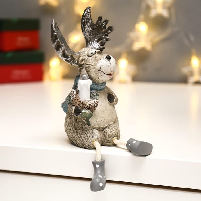 Фигурка светящаяся «Лосик с серебристыми рогами со свечой», 15.5×7×8.7 см, МИКС