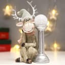 Фигурка световая «Лосик в вязаном колпаке с шаром на колонне», полистоун, 20.5×10.5×12.5 см