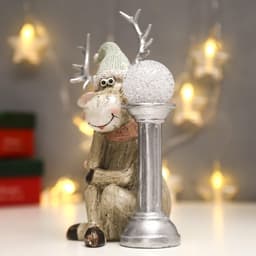 Фигурка световая «Лосик в вязаном колпаке с шаром на колонне», полистоун, 20.5×10.5×12.5 см