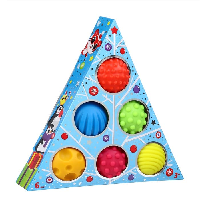 Тактильные мячики с пищалкой «Голубая ёлочка», 6 шт., Крошка Я