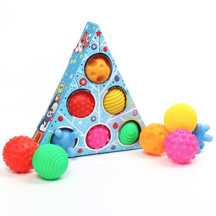 Тактильные мячики с пищалкой «Голубая ёлочка», 6 шт., Крошка Я