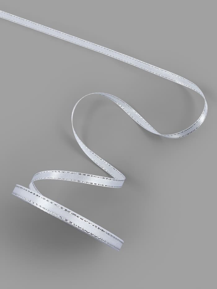 Лента атласная, с серебряным люрексом, 6 мм, 23±1 м, белая №001