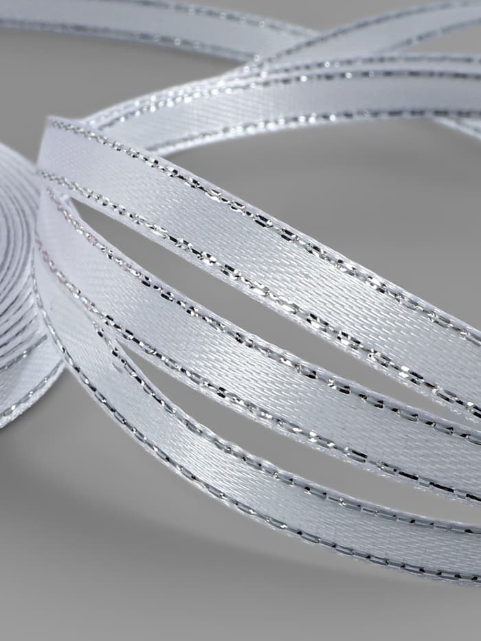 Лента атласная, с серебряным люрексом, 6 мм, 23±1 м, белая №001