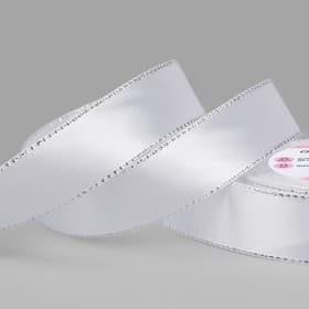 Лента атласная, с серебряным люрексом, 25 мм, 23±1 м, белая №001