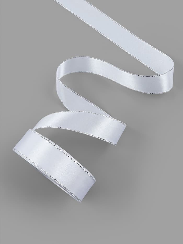 Лента атласная, с серебряным люрексом, 25 мм, 23±1 м, белая №001