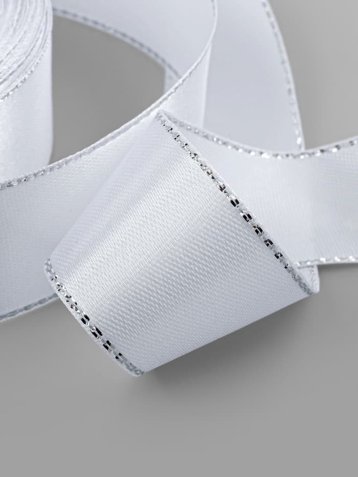 Лента атласная, с серебряным люрексом, 25 мм, 23±1 м, белая №001