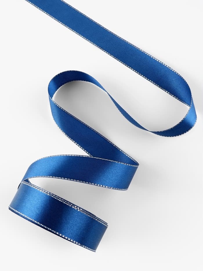 Лента атласная, с серебряным люрексом, 25 мм, 23±1 м, синяя №038