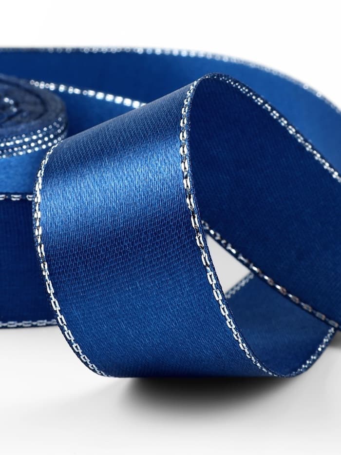 Лента атласная, с серебряным люрексом, 25 мм, 23±1 м, синяя №038