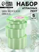 Атласная лента, набор 5 шт., 6/10/20/40/50 мм, 23±1 м, нежно-зелёная №181