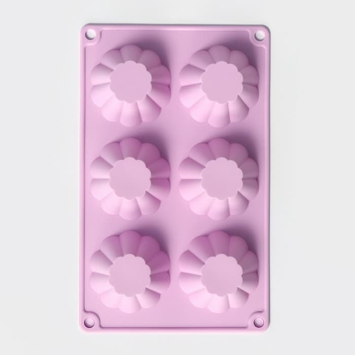 Форма для выпечки Доляна «Сладости. Пудинг», силикон, 29.5×17.5 см, 6 ячеек (7.7×3 см), сиреневая