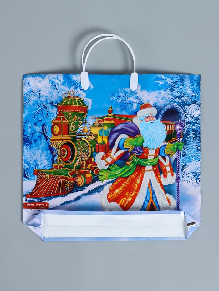 Пакет подарочный новогодний «Сказочный поезд», полиэтиленовый с пластиковой ручкой, 37×35 см