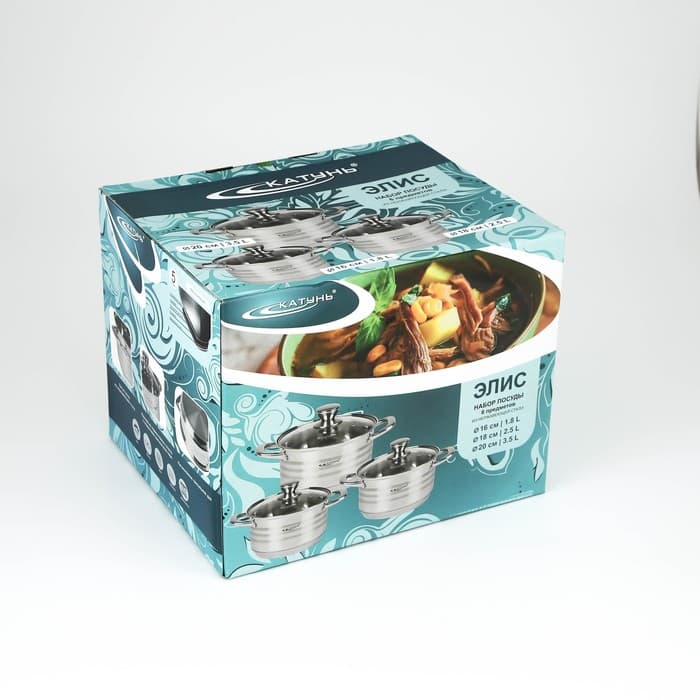 Набор кастрюль Катунь «Элис», 3 шт.: 1.8 л, 2.5 л, 3.5 л, индукция, нержавеющая сталь, AISI - 201