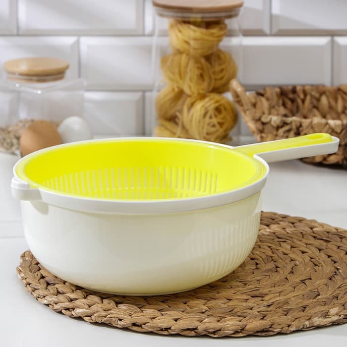 Дуршлаг с поддоном Альтернатива, 3 л, d=25 см, h=11.5 см, пластик, МИКС