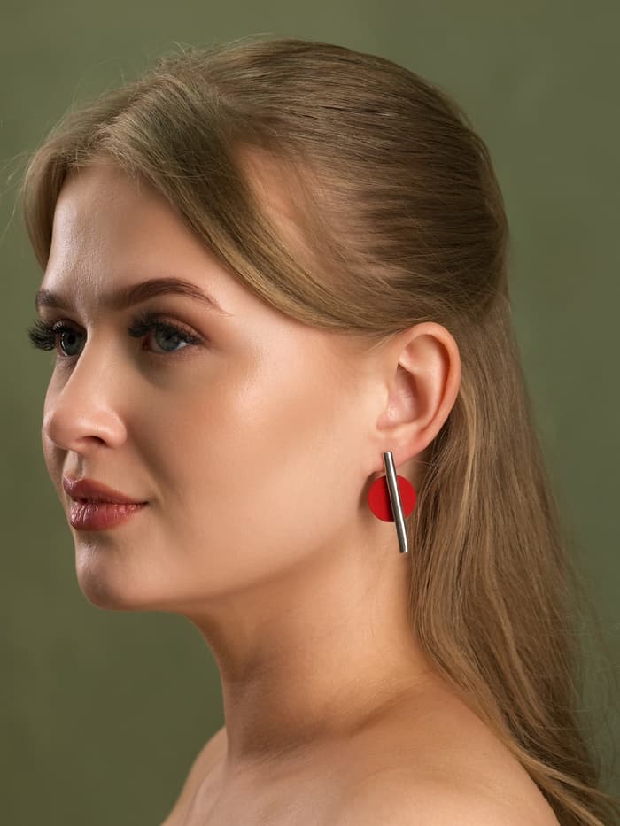 Серьги ассорти «Арт», линии, красные в серебре
