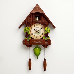 Часы настенные интерьерные большие с кукушкой «Лоза», плавный ход, 63×10×36 см, коричневые