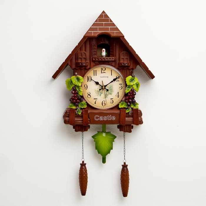 Часы настенные интерьерные большие с кукушкой «Лоза», плавный ход, 63×10×36 см, коричневые