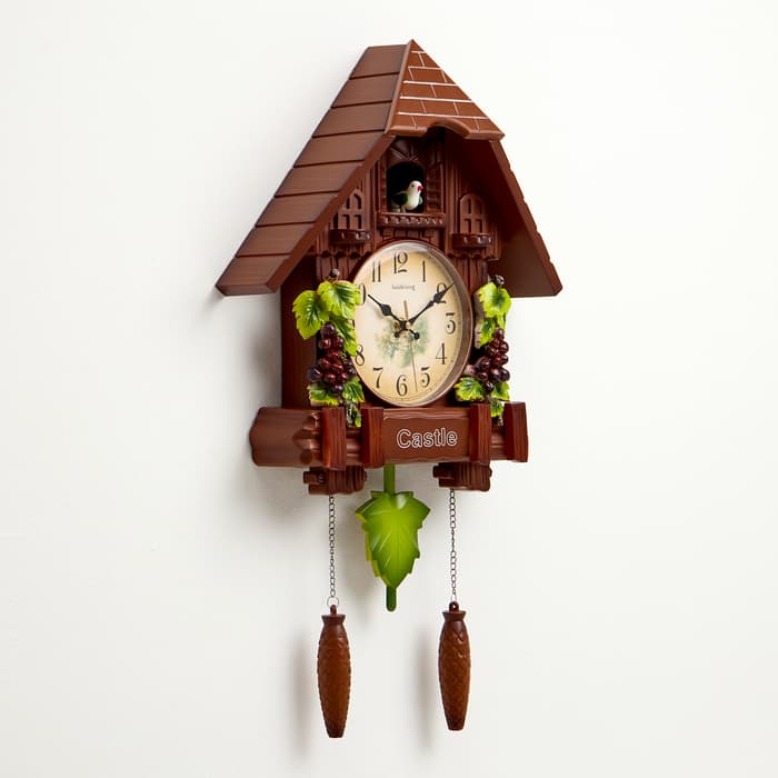 Часы настенные интерьерные большие с кукушкой «Лоза», плавный ход, 63×10×36 см, коричневые