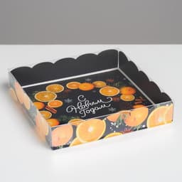 Коробка для кондитерских изделий с пластиковой крышкой «С Новым годом», 15×15×3 см