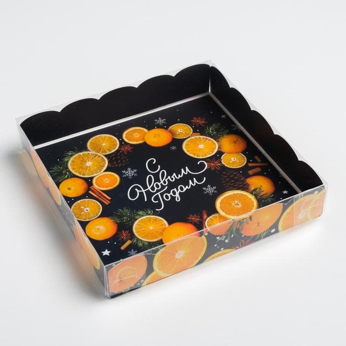 Коробка для кондитерских изделий с пластиковой крышкой «С Новым годом», 15×15×3 см