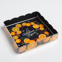 Коробка для кондитерских изделий с пластиковой крышкой «С Новым годом», 15×15×3 см