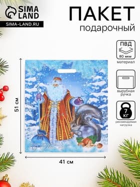 Пакет подарочный новогодний «Дед Мороз и Снегурочка», полиэтиленовый с вырубной ручкой, 41×51 см