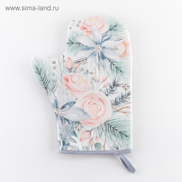 Варежка - прихватка «Этель» Christmas flowers, 20×27 см, саржа, 100% хлопок, ватин 250 г/м²