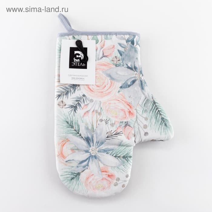Варежка - прихватка «Этель» Christmas flowers, 20×27 см, саржа, 100% хлопок, ватин 250 г/м²