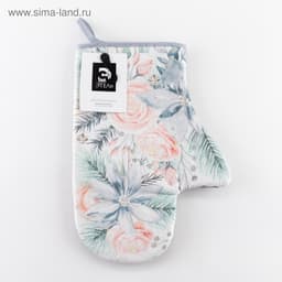 Варежка - прихватка «Этель» Christmas flowers, 20×27 см, саржа, 100% хлопок, ватин 250 г/м²