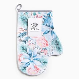 Варежка - прихватка «Этель» Christmas flowers, 20×27 см, саржа, 100% хлопок, ватин 250 г/м²