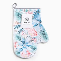 Варежка - прихватка «Этель» Christmas flowers, 20×27 см, саржа, 100% хлопок, ватин 250 г/м²
