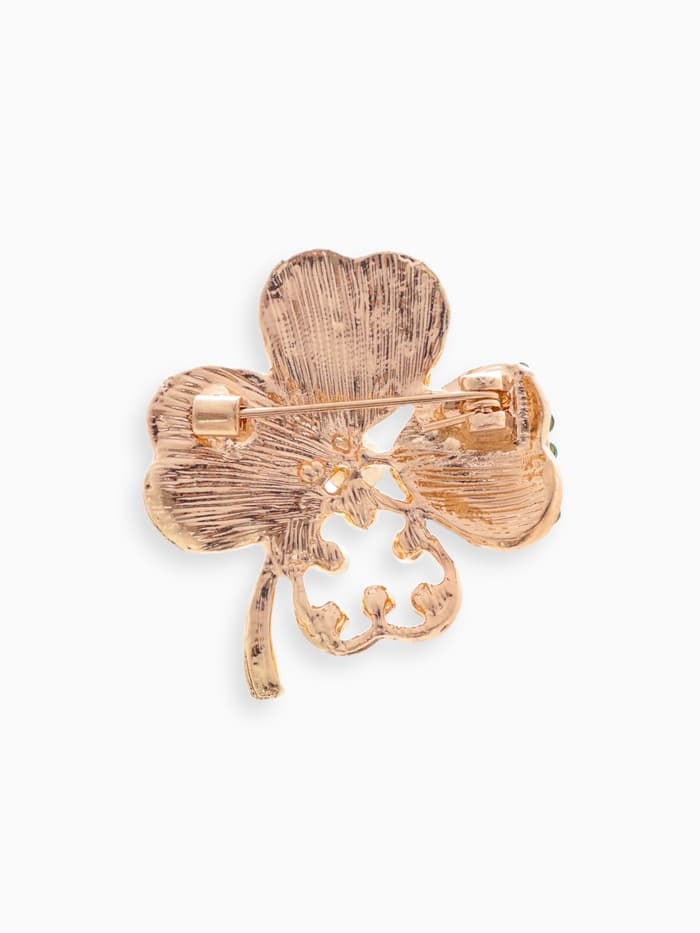 Брошь «Клевер», зелёная в золоте
