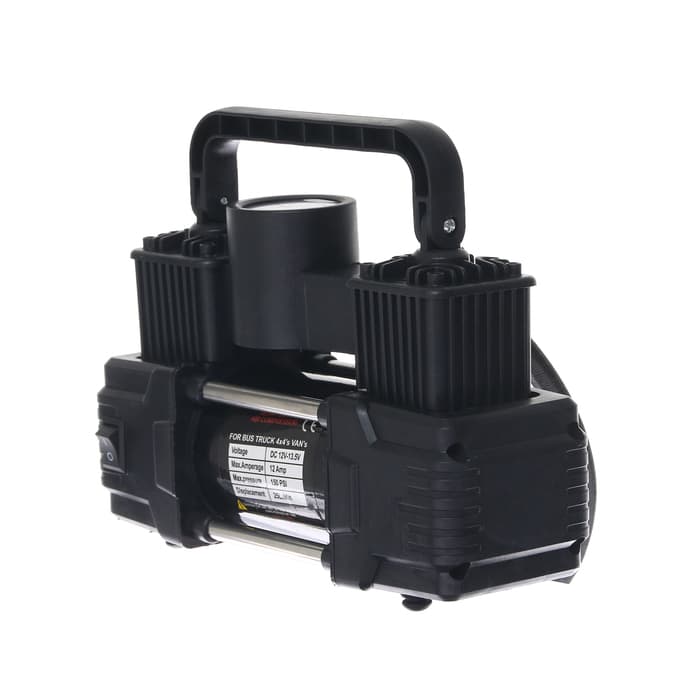 Компрессор автомобильный двухпоршневой, 12 В, фонарь, 25 л/мин, сумка, черный