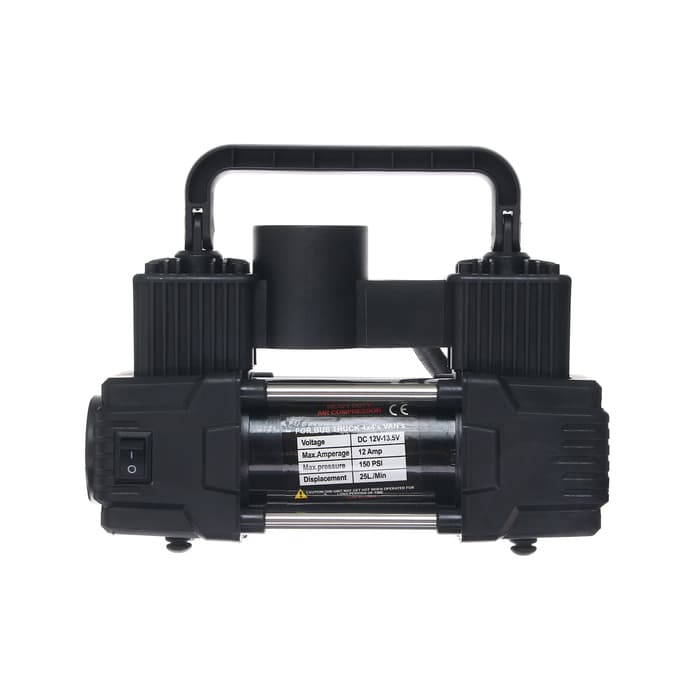 Компрессор автомобильный двухпоршневой, 12 В, фонарь, 25 л/мин, сумка, черный