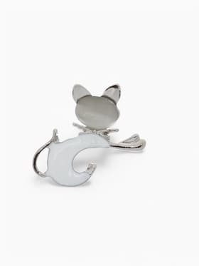 Брошь «Кошечка», белая в серебре
