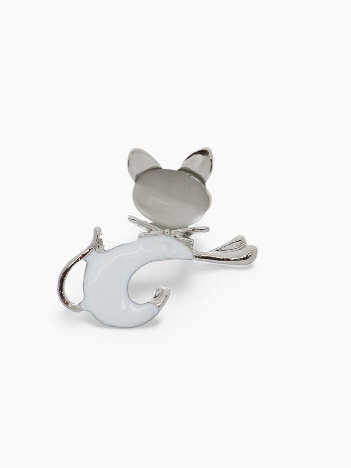 Брошь «Кошечка», белая в серебре