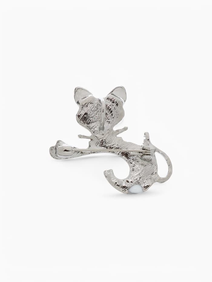 Брошь «Кошечка», белая в серебре