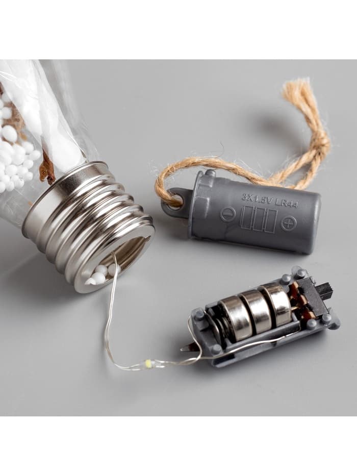 Ёлочный шар «Шишки с красной мишурой», 5 LED, от батареек, свечение белое