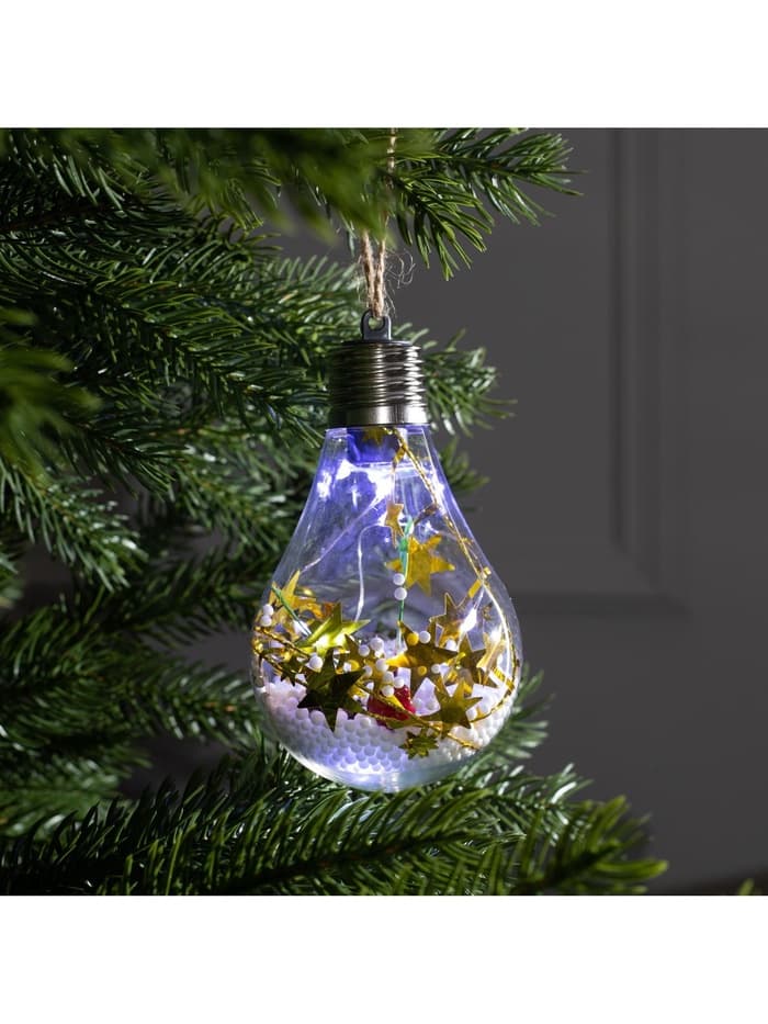 Ёлочный шар «Шишки с желтой мишурой», 5 LED, от батареек, свечение белое