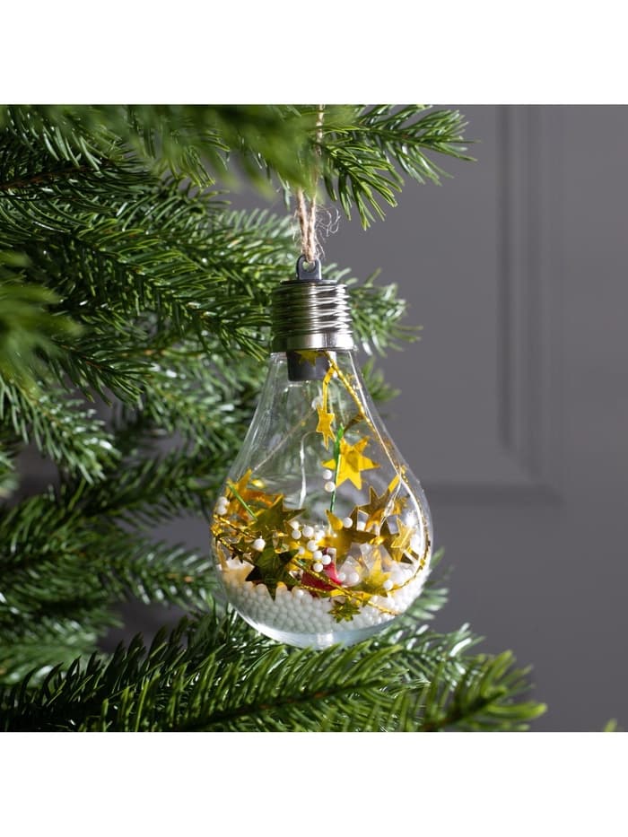 Ёлочный шар «Шишки с желтой мишурой», 5 LED, от батареек, свечение белое