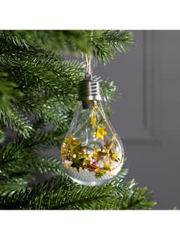 Ёлочный шар «Шишки с желтой мишурой», 5 LED, от батареек, свечение белое