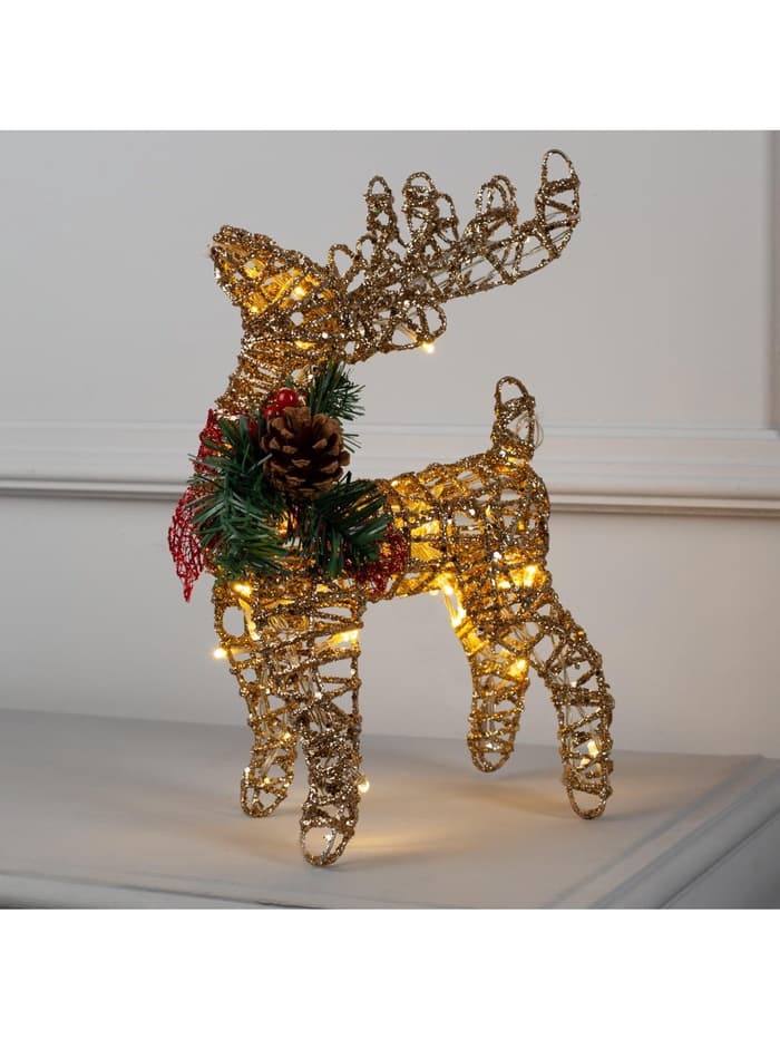 Светодиодная фигура «Олень золотистый» 36×20×10 см, металл, от батареек ААх3, свечение тёплое белое