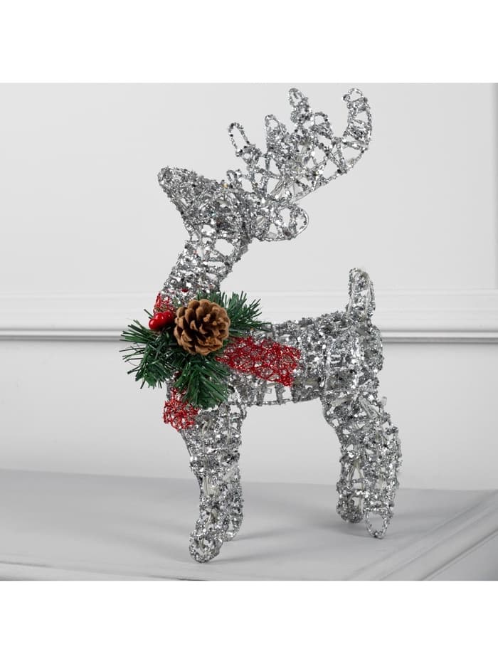 Светодиодная фигура «Олень серебристый» 25×30×10 см, металл, от батареек ААх3, свечение тёплое белое