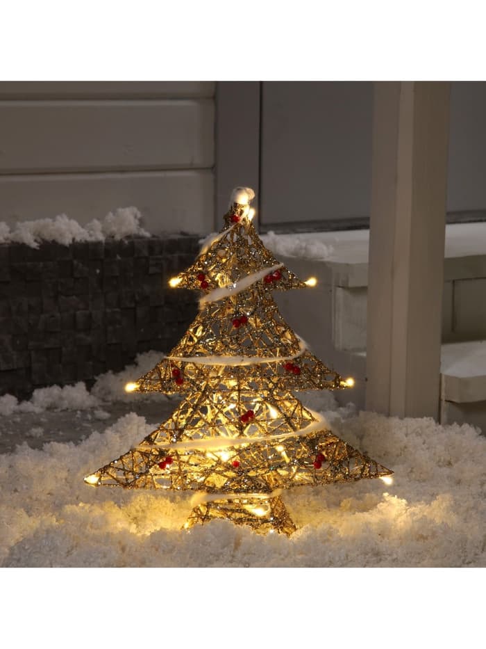 Светодиодная фигура «Ёлка с ягодами» 40×50×10 см, металл, 220 В, свечение тёплое белое